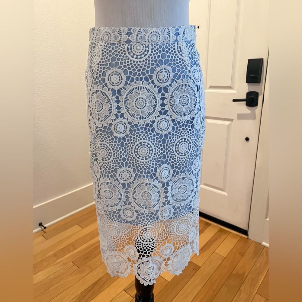 Blue white crochet midi skirt